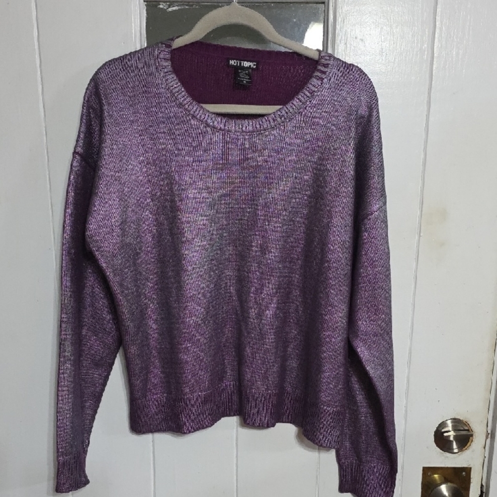 Hot Topic Womens/Juniors Sweater Shimmery Purple Crew Neck Holidays  Sz‎ XL EUC